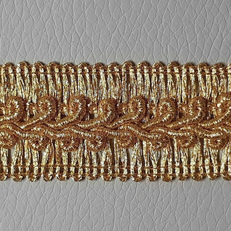 Tessuti al metro per Paramenti Agremano Filo Oro Ricciolo Rigo H. Cm 2,50 (0,98 Inch.) Viscosa Poliestere Orlo Bordo Passamaneria Per Paramenti Sacri Ecclesiastical Fabrics And Passementerie