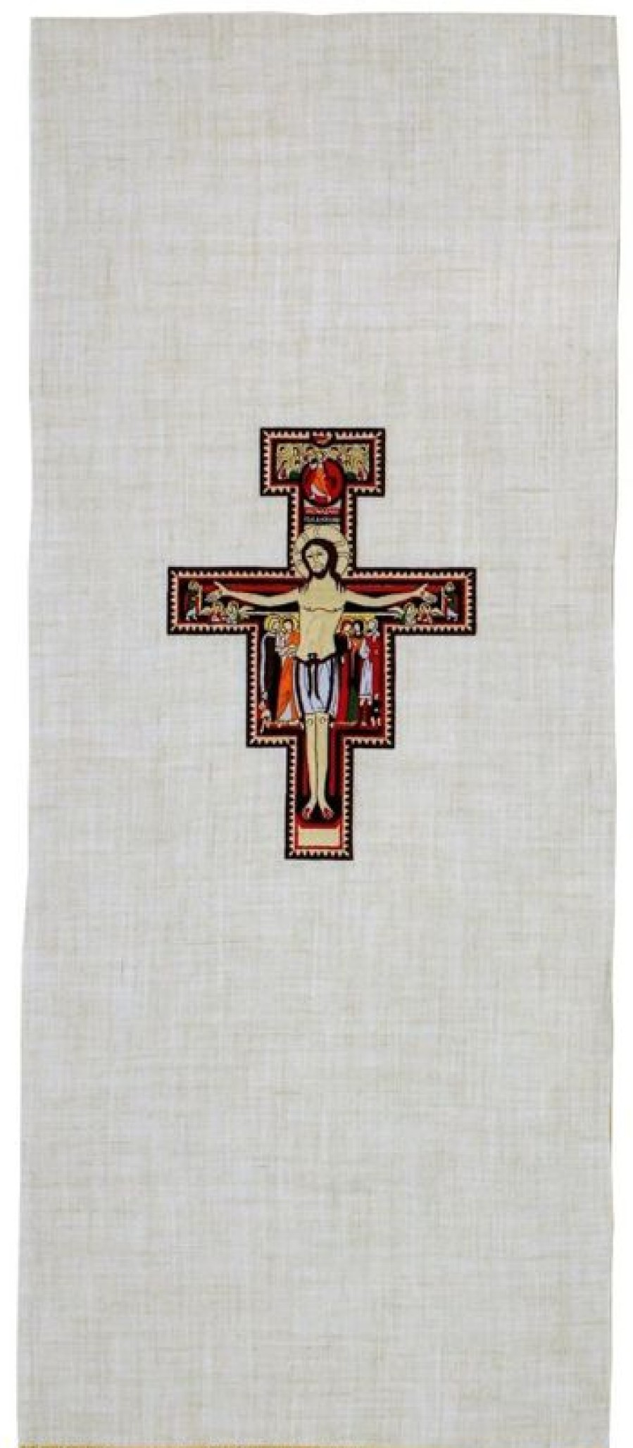 Chorus by Ricamificio Umbro - Catalogo Coprileggio Chorus In Canapa E Lino 50X250 Cm Ricamo Croce Di San Damiano - Ecru Naturale Catholic Priest & Liturgical Vestments