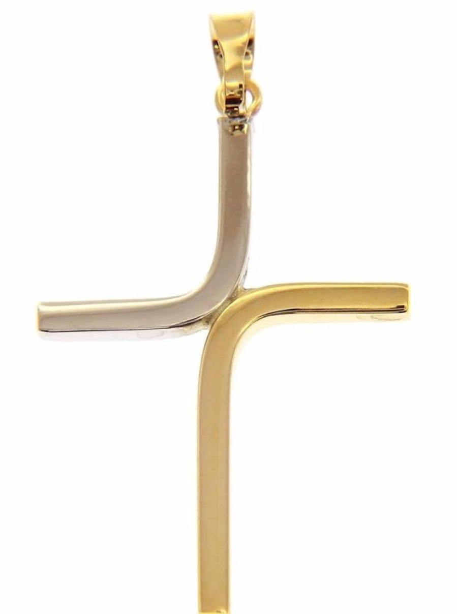 Vaticanum Gioielli in Oro Croce Design Stilizzata Ciondolo Pendente Gr 0,9 Bicolore Oro Giallo Bianco 18Kt A Canna Vuota Uni Donna Uomo First Communion