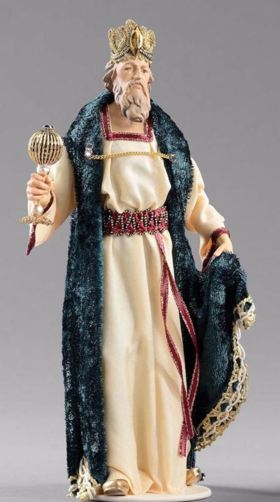 Original Heide Catalogo Gaspare Re Magio Bianco Cm 30 (11,8 Inch) Presepe Vestito Hannah Orient Statua In Legno Val Gardena Abiti In Tessuto Wooden Crucifixes