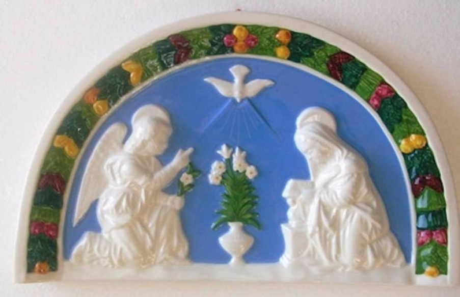 Luca della Robbia Ceramiche Annunciazione Lunetta Da Muro Cm 34X21 (13,4X8,3 In) Bassorilievo Ceramica Robbiana Catholic Patches & Appliques For Vestments