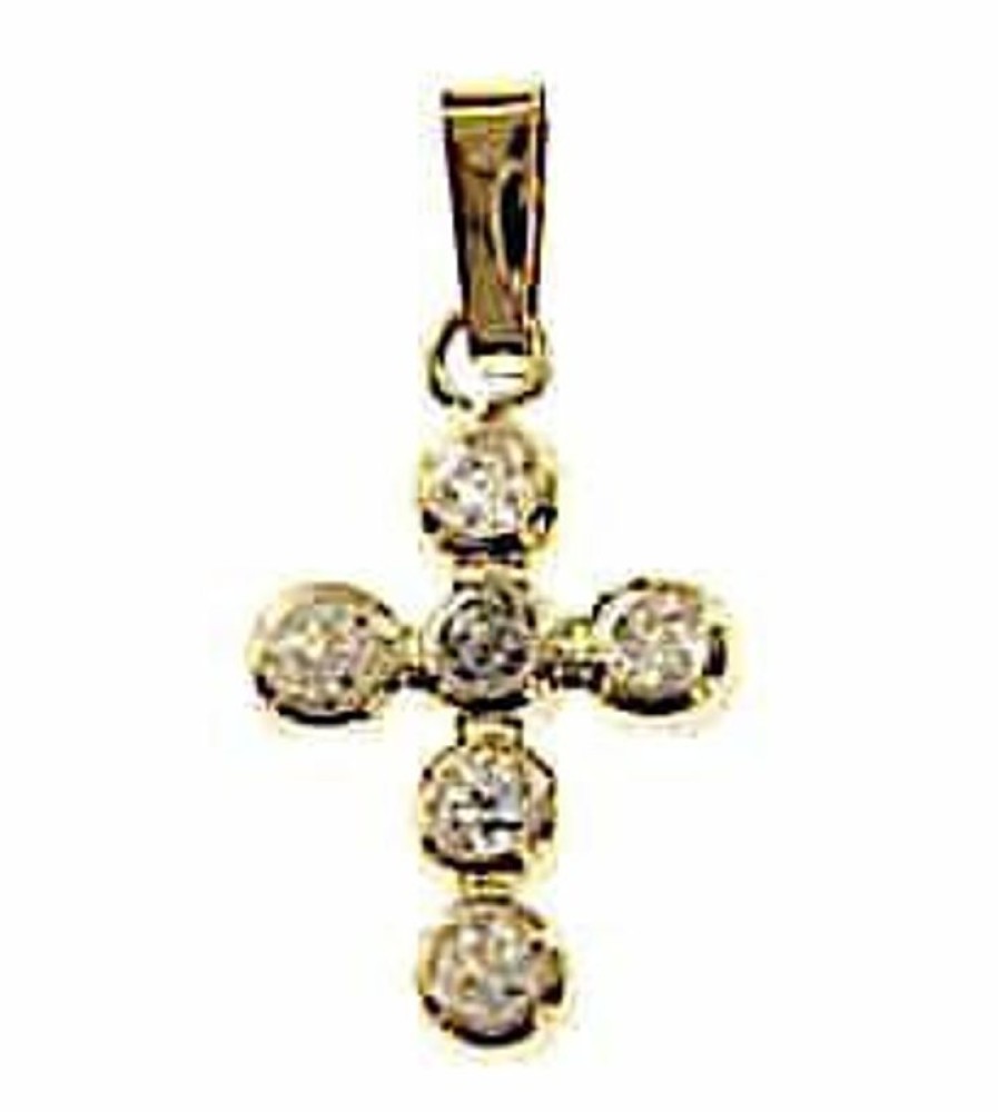 Vaticanum Gioielli in Oro Croce Con 6 Punti Luce Ciondolo Pendente Gr 0,7 Oro Giallo 18Kt Con Zirconi Da Donna First Communion