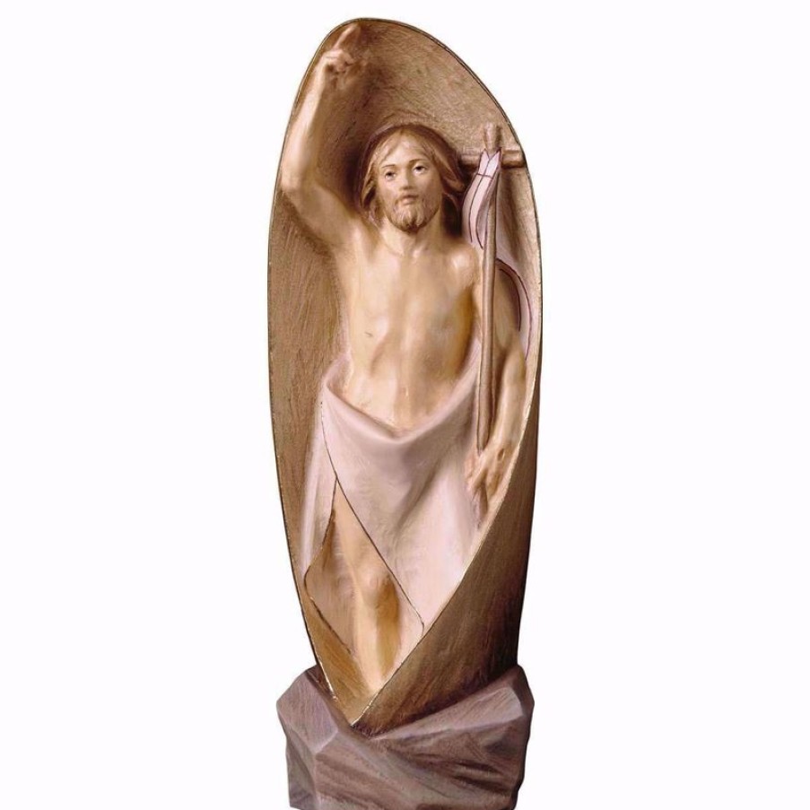 ULPE Sculture Sacre in legno Val Gardena Risurrezione Di Gesu Cristo Moderna Cm 35 (13,8 Inch) Statua Dipinta Ad Olio In Legno Val Gardena Religious & Catholic Medals