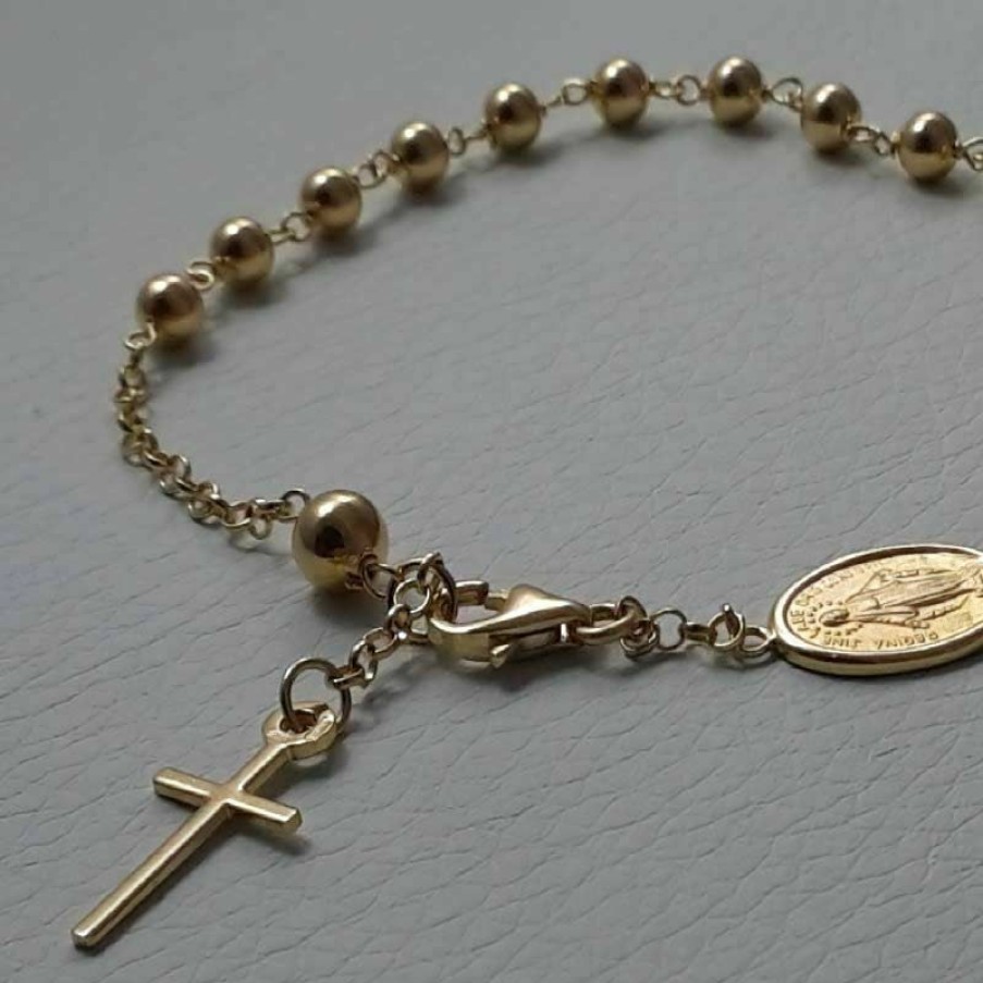 Vaticanum Gioielli in Oro Bracciale Rosario Con Medaglia Madonna Miracolosa E Croce Gr 5,7 Oro Giallo 18Kt Con Sfere Lisce Uni Donna Uomo Baptism