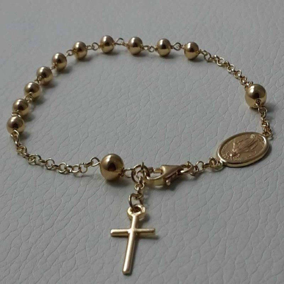 Vaticanum Gioielli in Oro Bracciale Rosario Con Medaglia Madonna Miracolosa E Croce Gr 5,7 Oro Giallo 18Kt Con Sfere Lisce Uni Donna Uomo Baptism