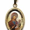 EB Arte Sacra Madonna Con Bambino Ciondolo Pendente Ovale Diamantato Mm 19X24 (0,75X0,95 Inch) Argento Placcato Oro E Porcellana Uni Uomo Donna Italian Rosaries & Made In Italy Jewelry