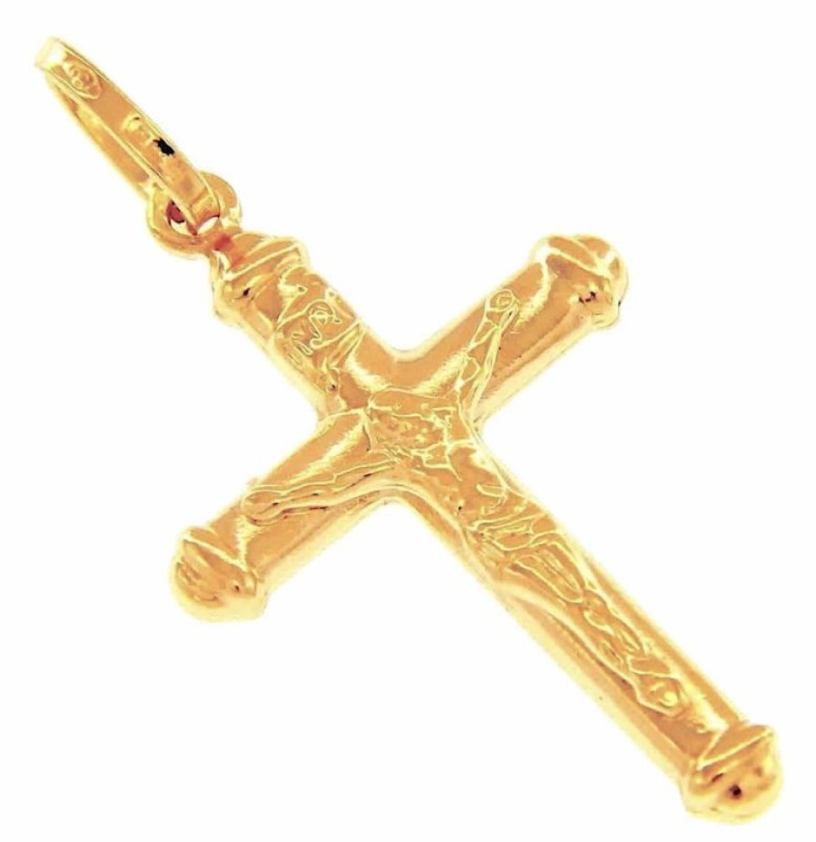 Vaticanum Gioielli in Oro Croce Dritta Con Corpo Di Cristo E Inri Ciondolo Pendente Gr 1,5 Oro Giallo 18Kt A Canna Vuota Uni Donna Uomo First Communion