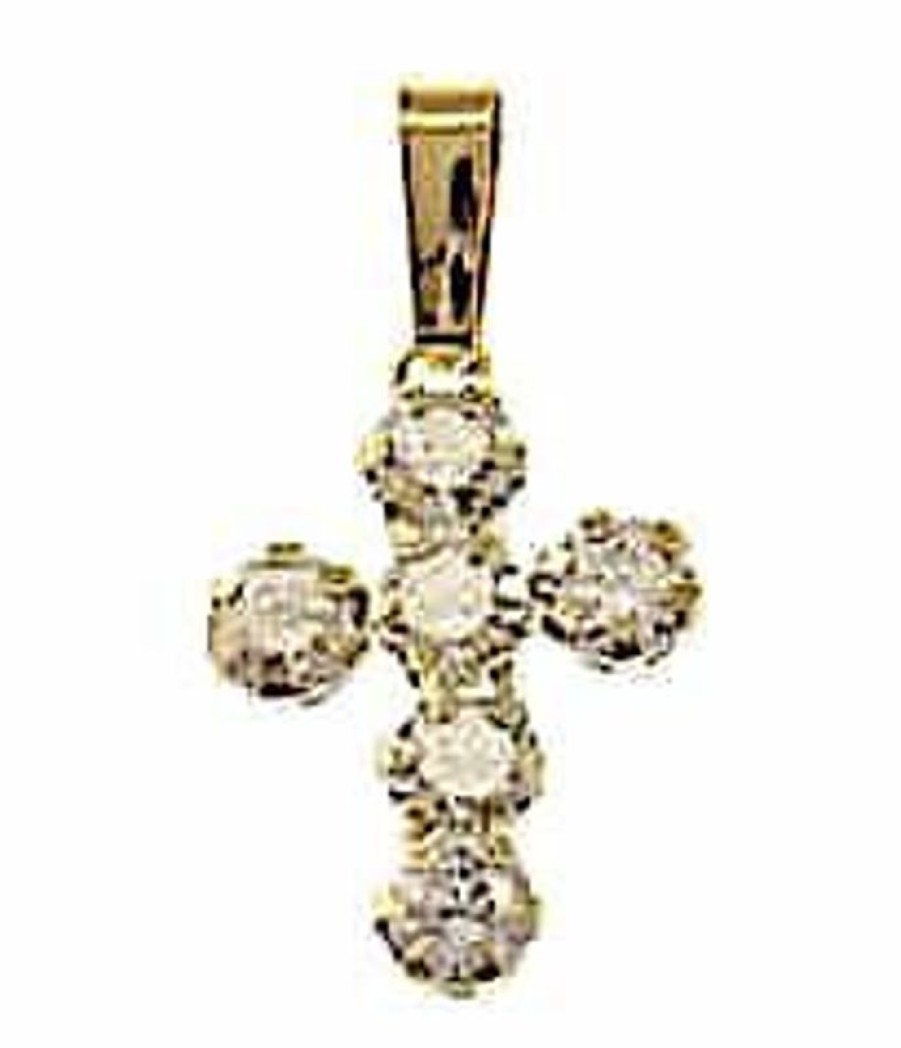 Vaticanum Gioielli in Oro Croce Con 6 Punti Luce Ciondolo Pendente Gr 0,85 Oro Giallo 18Kt Con Zirconi Da Donna First Communion