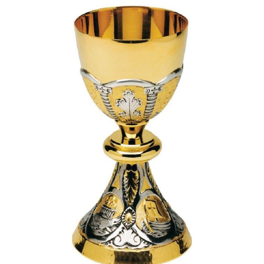 SEA Oggetti Liturgici in Oro e Argento Calice Liturgico H. Cm 20 (7,9 Inch) Simboli Sacri In Ottone Bicolore Da Altare Messa Sacred Altar Vessels