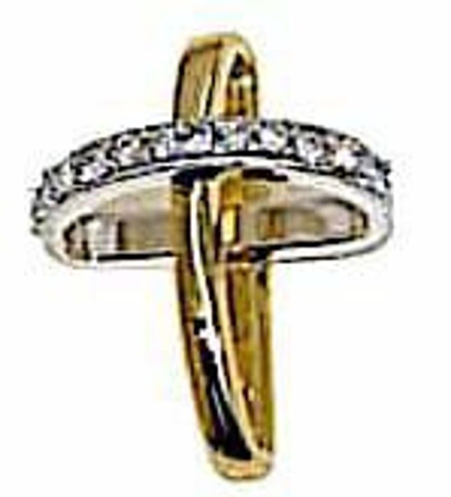 Vaticanum Gioielli in Oro Croce Con Bracci Ad Anello E Punti Luce Ciondolo Pendente Gr 1,15 Bicolore Oro Giallo Bianco 18Kt Con Zirconi Da Donna First Communion