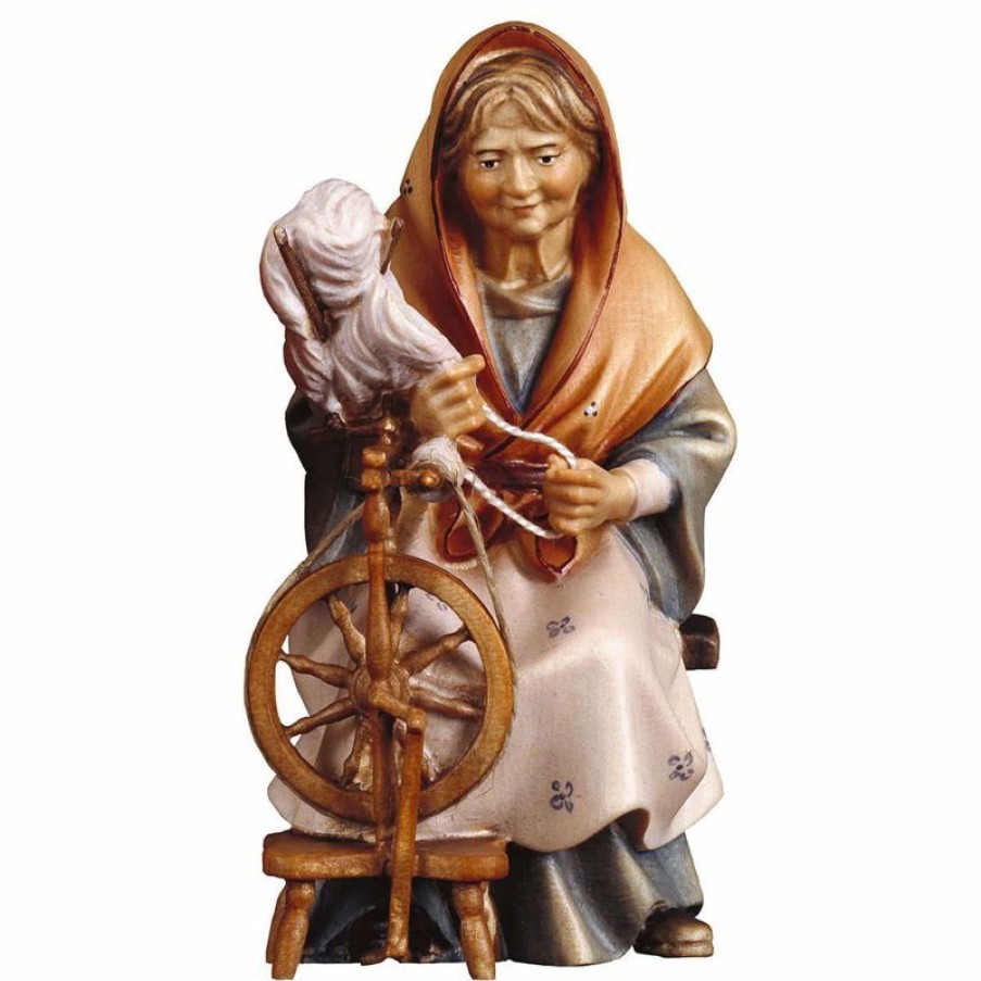 ULPE Wood Art Catalogo Anziana Contadina Con Filatoio Cm 12 (4,7 Inch) Presepe Ulrich Dipinto A Mano Statua Artigianale In Legno Val Gardena Stile Barocco Modern Stylized Crucifix