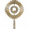 MAS Arredi sacri in Oro e Argento Ostensorio Con Lunetta H. Cm 70 (27,6 Inch) Uva Spighe Angeli Raggiera Ottone Per Esposizione Santissimo Sacramento Church Furniture