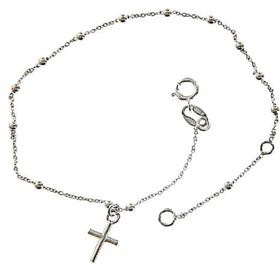 Vaticanum Gioielli in Oro Bracciale Rosario Con Croce Gr 1,1 Oro Bianco 18Kt Con Sfere Lisce Uni Donna Uomo Baptism