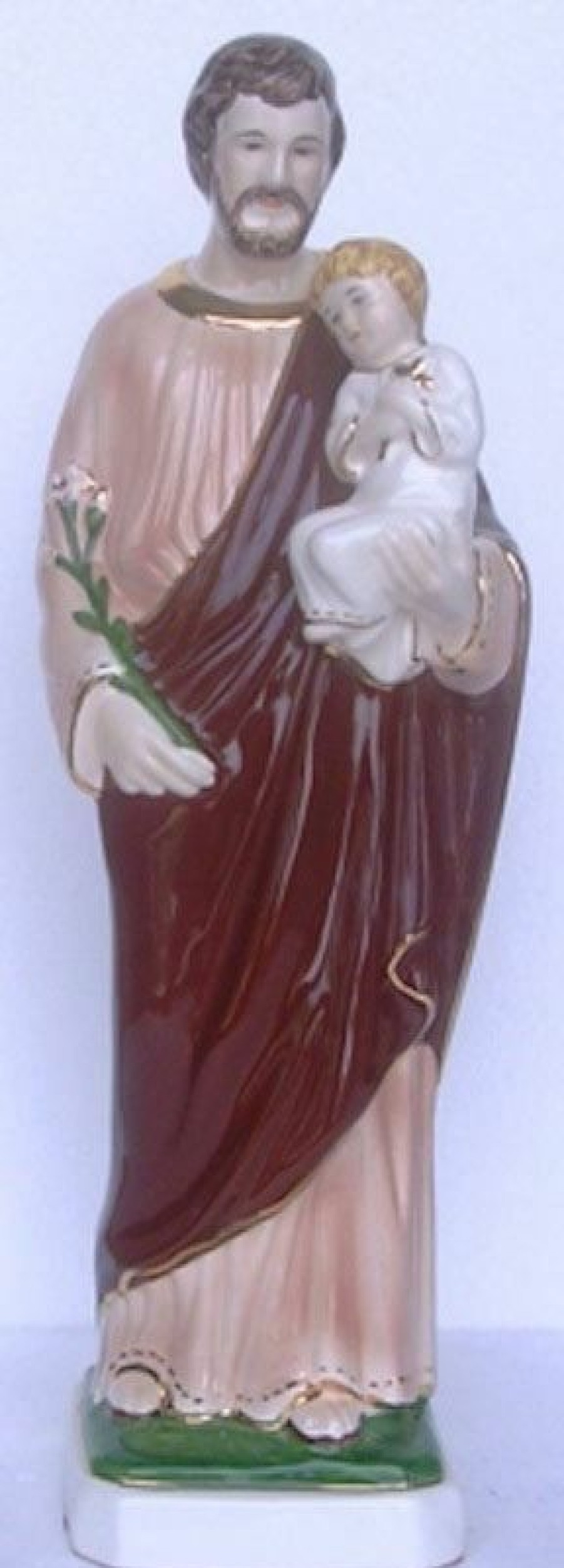 Maioliche Deruta Statua San Giuseppe Cm 38 (15 In) Ceramica Invetriata Di Deruta Dipinta A Mano Sacred & Religious Ceramics