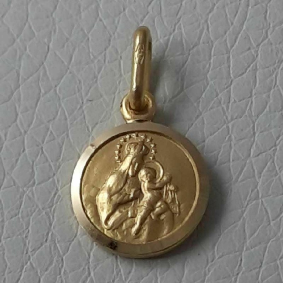 Vaticanum Gioielli in Oro Sacro Cuore Di Gesu E Madonna Del Carmine Medaglia Sacra Scapolare Pendente Tonda Conio Gr 1,8 Oro Giallo 18Kt Con Bordo Liscio Uni Donna Uomo Confirmation