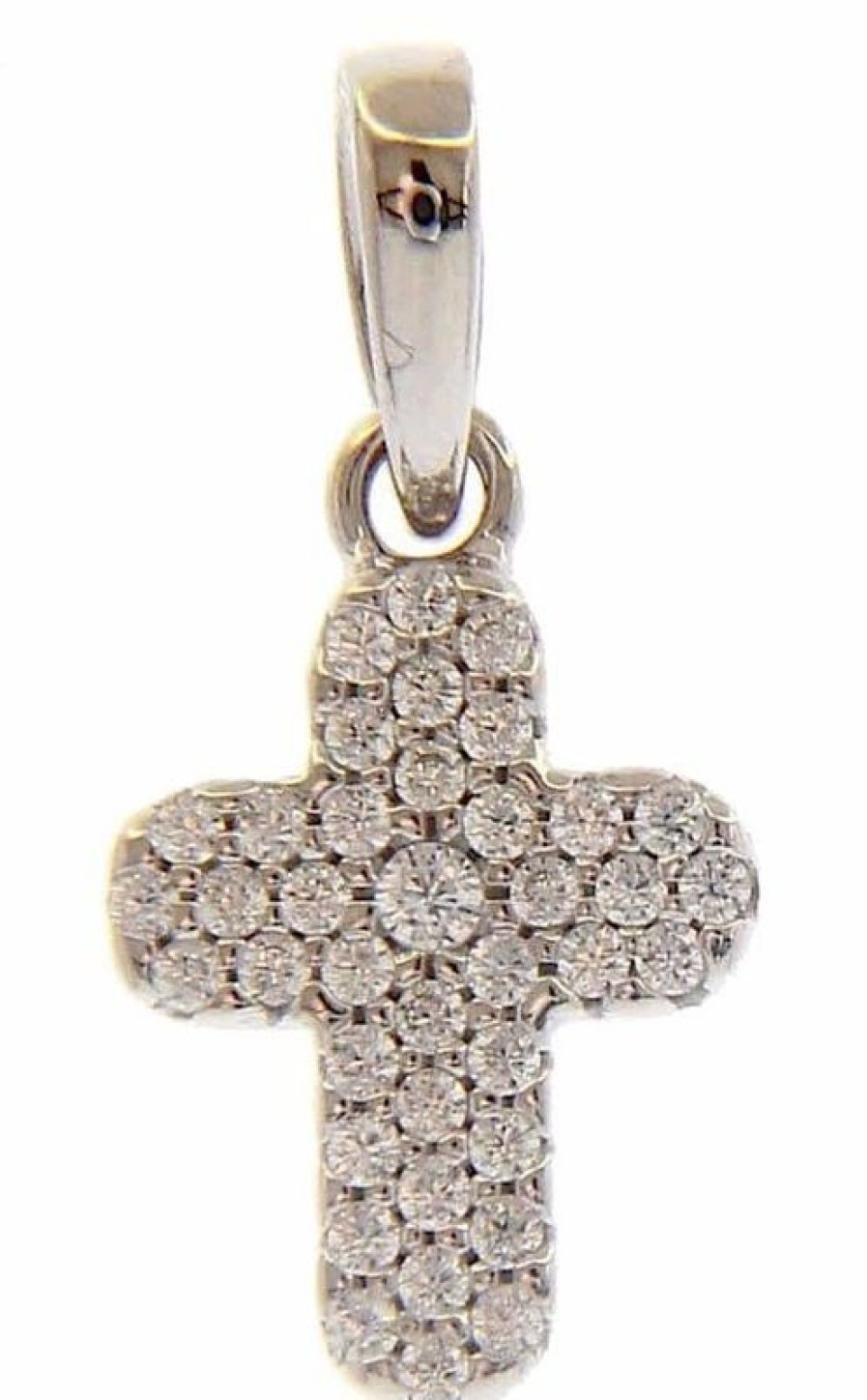 Vaticanum Gioielli in Oro Croce Stondata Punti Luce E Castone Centrale Ciondolo Pendente Gr 1 Oro Bianco 18Kt Con Zirconi Da Donna First Communion