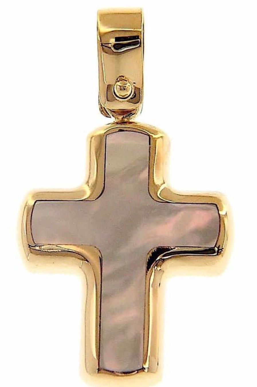 Vaticanum Gioielli in Oro Croce Ciondolo Pendente Moda Gr 1,5 Oro Giallo 18Kt Con Madreperla Bianca Uni Donna Uomo First Communion