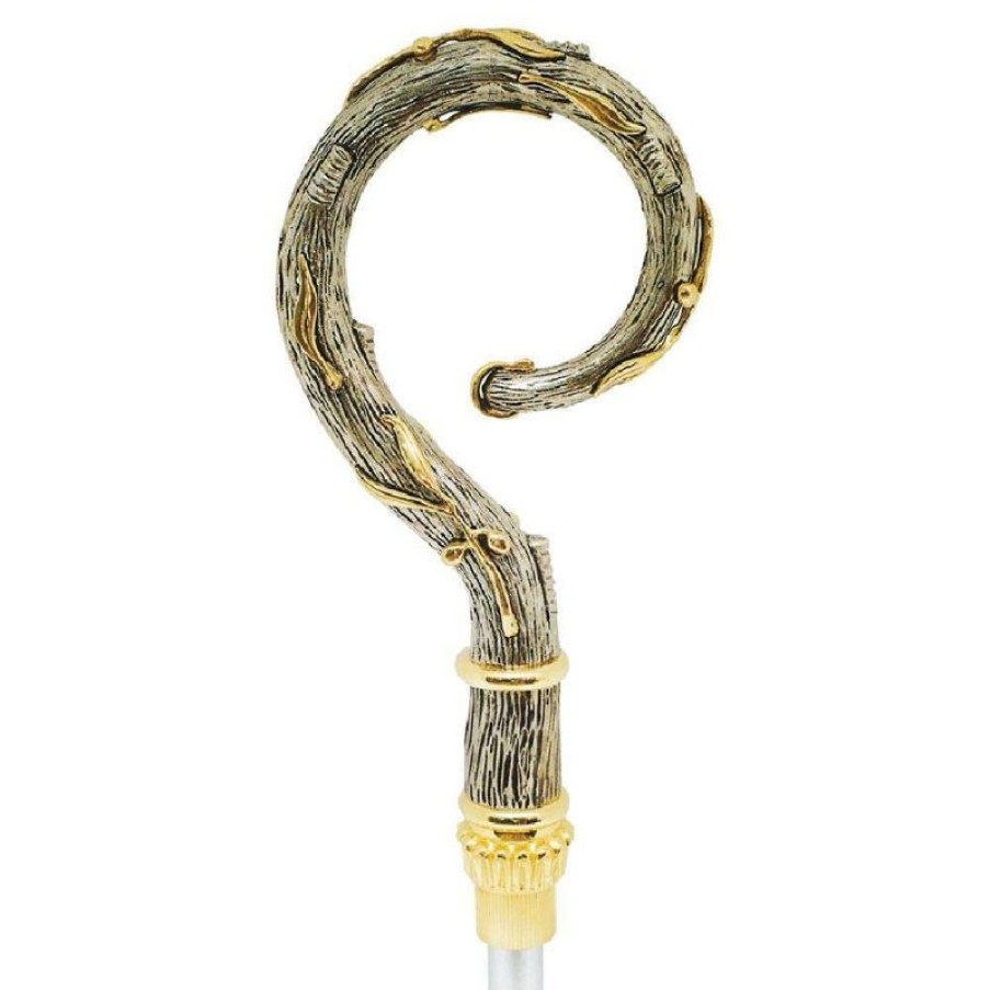 SEA Oggetti Liturgici in Oro e Argento Bastone Pastorale Con Asta Rami Di Ulivo In Ottone Bicolore Vincastro Bishops Items & Accessories