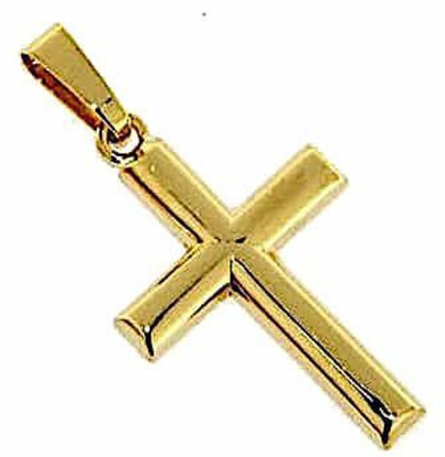 Vaticanum Gioielli in Oro Croce Dritta Bombata Ciondolo Pendente Gr 2,5 Oro Giallo 18Kt A Canna Vuota Uni Donna Uomo First Communion