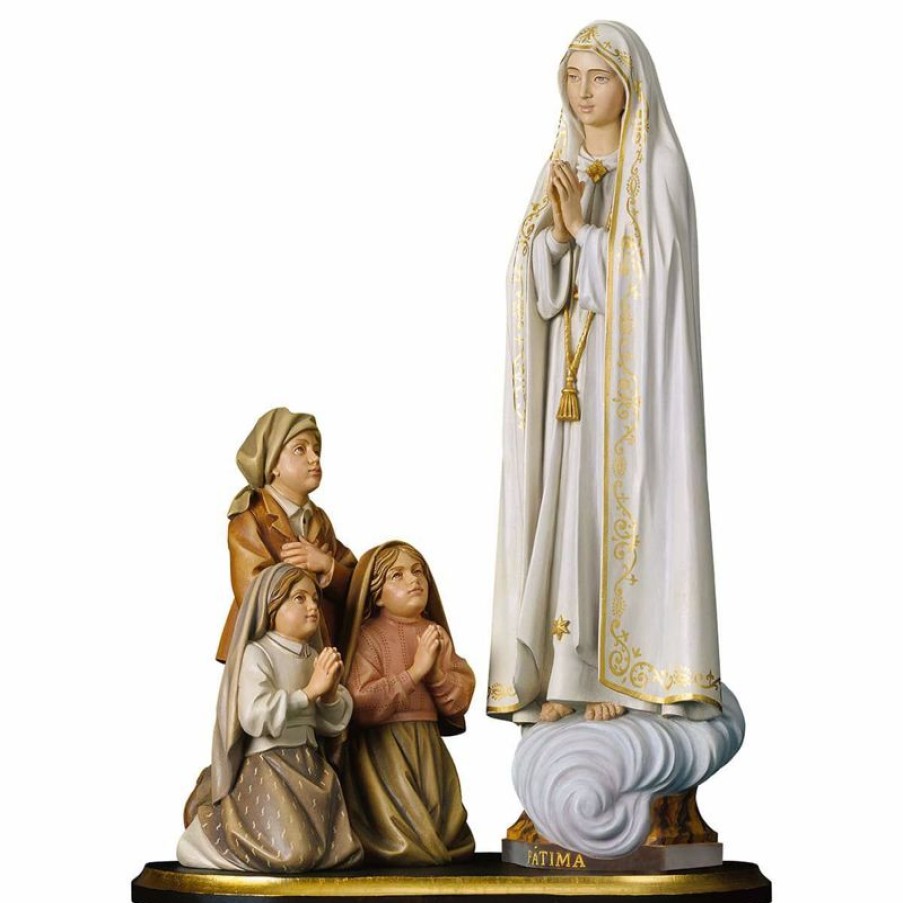 ULPE Sculture Sacre in legno Val Gardena Gruppo Apparizione Madonna Di Fatima Capelinha Cm 49 (19,3 Inch) Statua Dipinta Ad Olio In Legno Val Gardena Religious & Catholic Necklaces