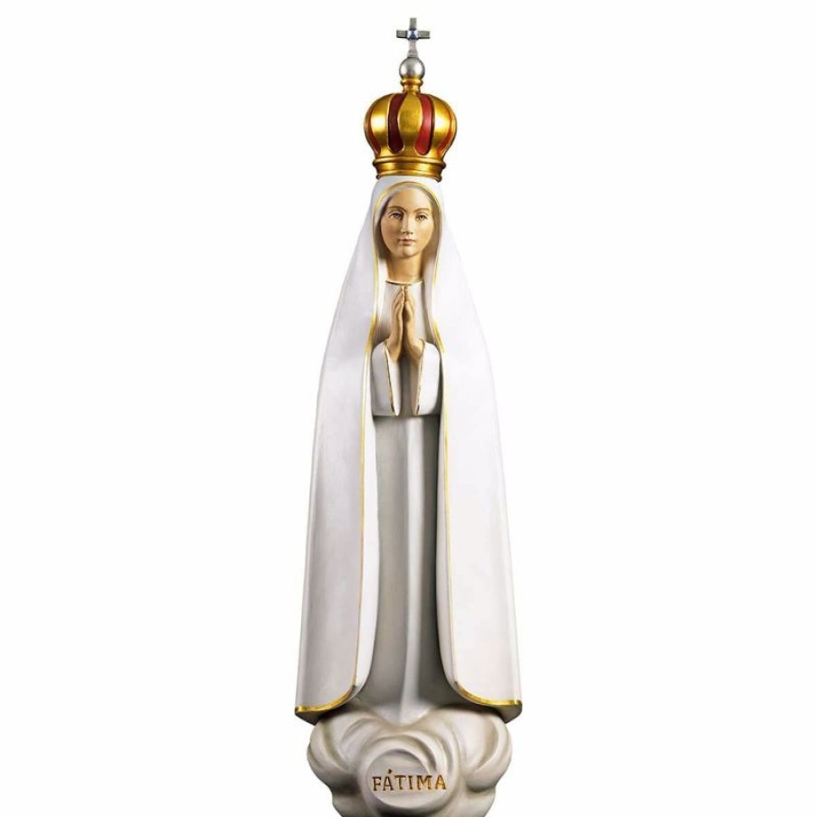 ULPE Sculture Sacre in legno Val Gardena Madonna Di Fatima Stilizzata Con Corona Cm 21 (8,3 Inch) Statua Dipinta Ad Olio In Legno Val Gardena Religious & Catholic Necklaces