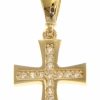 Vaticanum Gioielli in Oro Croce Patente Con Punti Luce Ciondolo Pendente Gr 0,8 Oro Giallo 18Kt Con Zirconi Da Donna First Communion