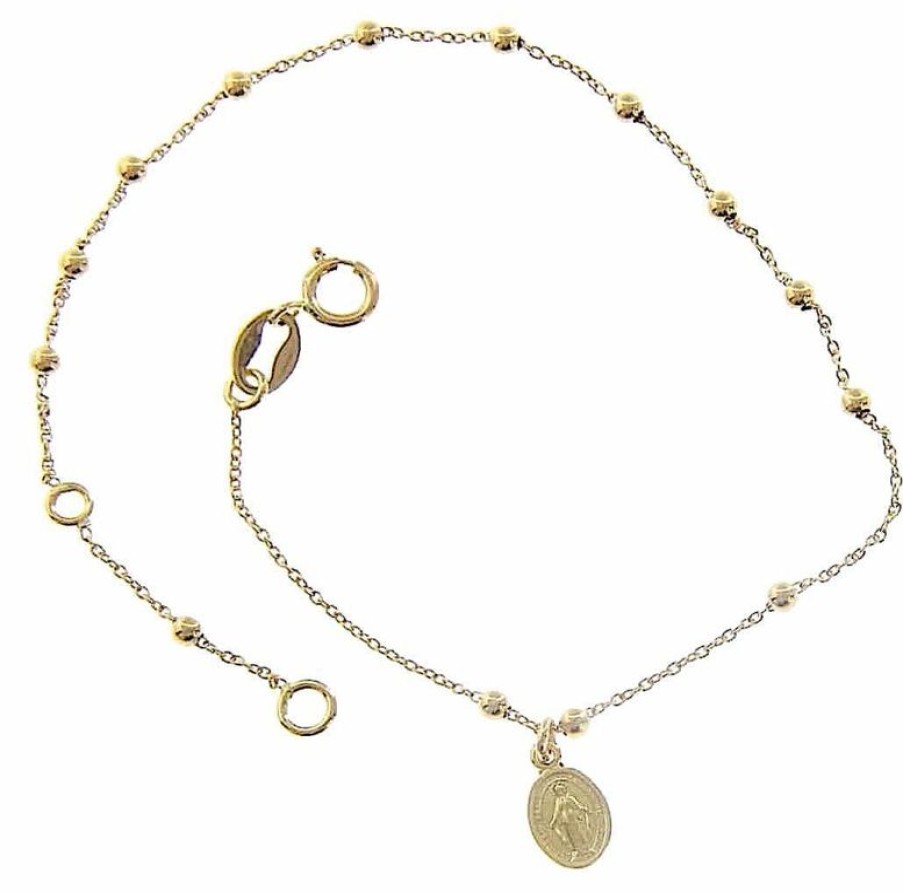 Vaticanum Gioielli in Oro Bracciale Rosario Con Medaglia Madonna Miracolosa Gr 1,1 Oro Giallo 18Kt Con Sfere Lisce Uni Donna Uomo Bimba Bimbo Baptism