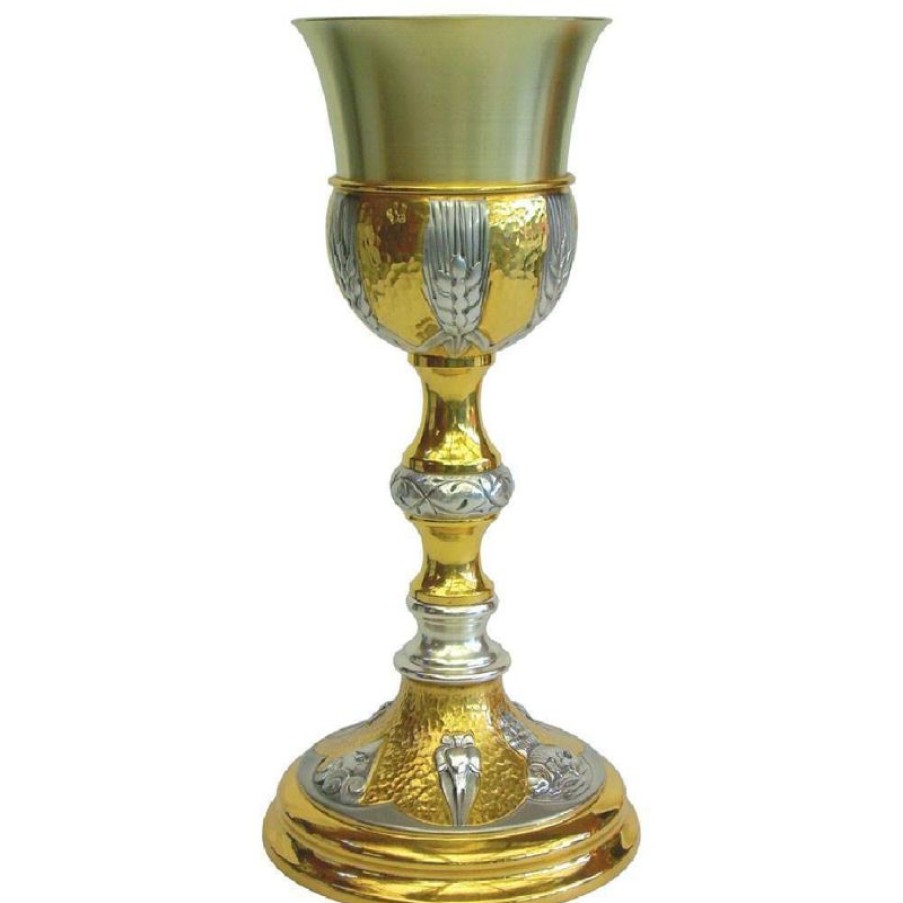 SEA Oggetti Liturgici in Oro e Argento Calice Liturgico Alto H. Cm 26 (10,2 Inch) Occhio Di Dio E Simboli Sacri In Ottone Bicolore Da Altare Messa Sacred Altar Vessels