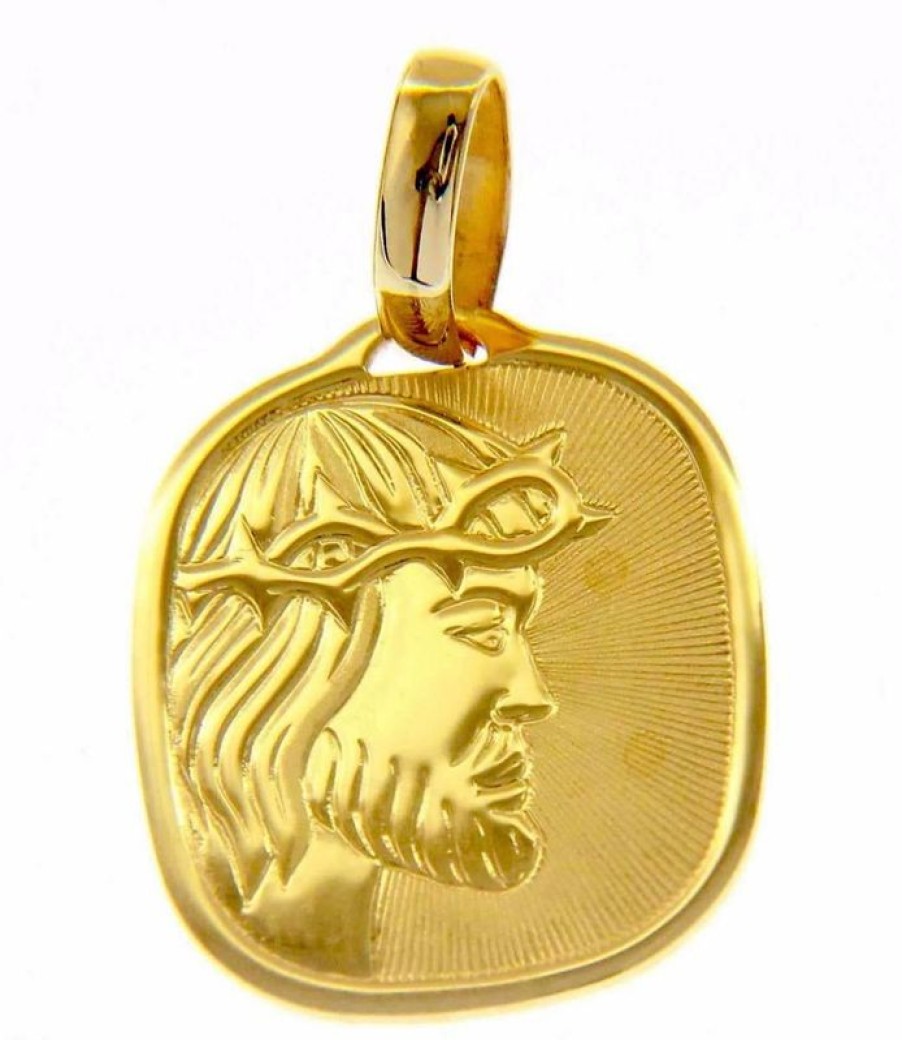 Vaticanum Gioielli in Oro Gesu Cristo Medaglia Sacra Pendente Quadrata Bassorilievo Gr 2,6 Oro Giallo 18Kt Da Uomo Confirmation