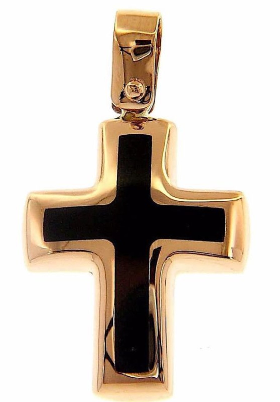 Vaticanum Gioielli in Oro Croce Nera Ciondolo Pendente Moda Gr 1,7 Oro Rosa 18Kt Con Onice Uni Donna Uomo Confirmation