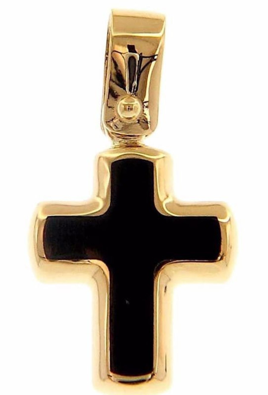 Vaticanum Gioielli in Oro Croce Nera Ciondolo Pendente Moda Gr 0,9 Oro Giallo 18Kt Con Onice Uni Donna Uomo Confirmation