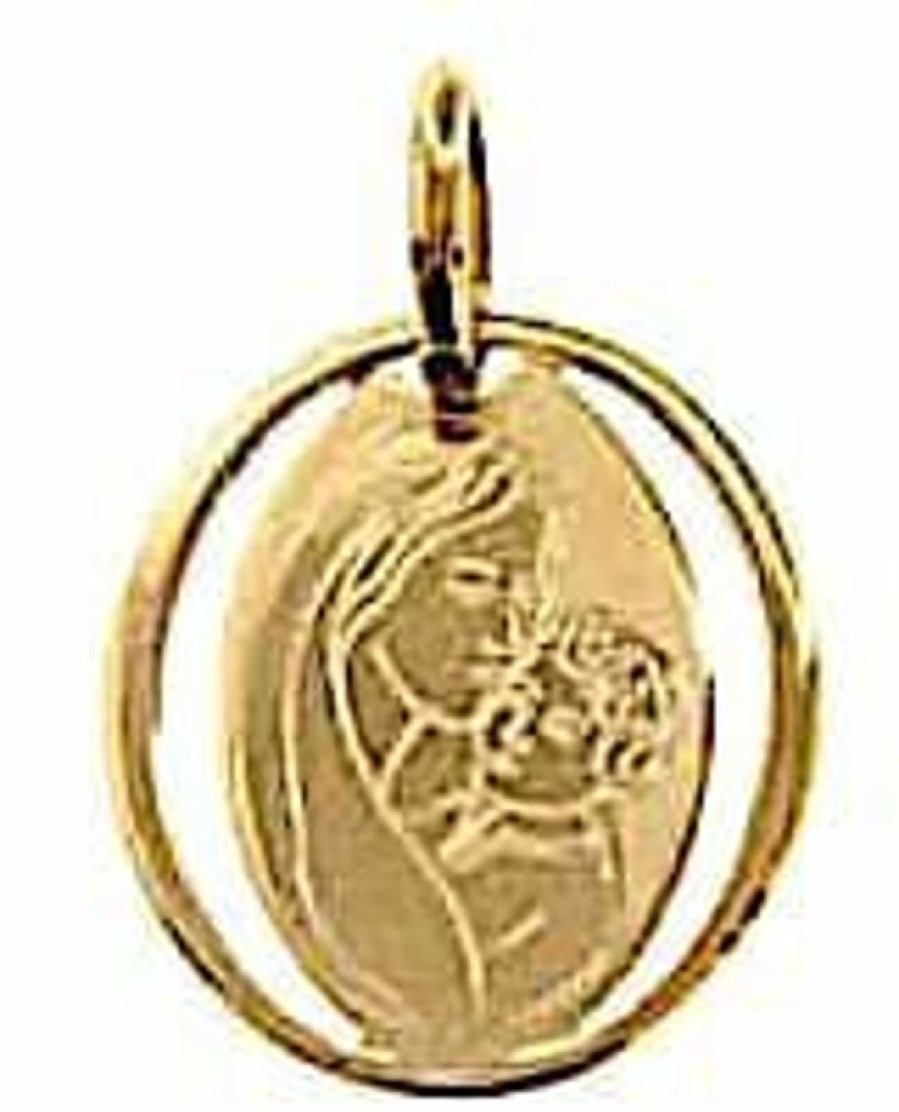 Vaticanum Gioielli in Oro Madonna Con Bambino Del Ferruzzi Medaglia Sacra Pendente Ovale Gr 0,7 Oro Giallo 18Kt Da Donna Italian Rosaries & Made In Italy Jewelry