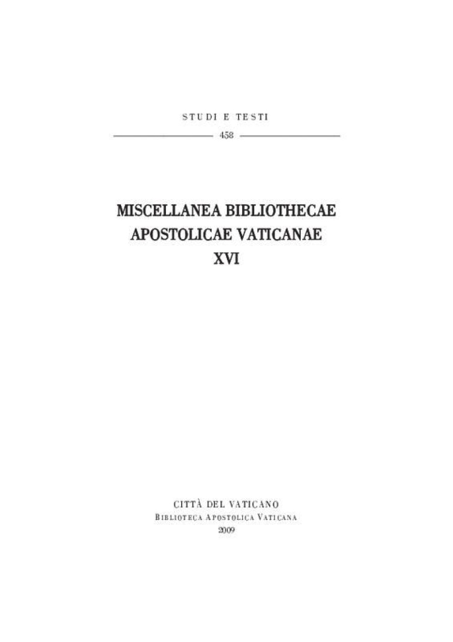 Biblioteca Apostolica Vaticana Catalogo Miscellanea Bibliothecae Apostolicae Vaticanae (Xvi) Books In Latin & Catalog