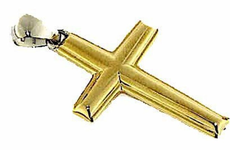 Vaticanum Gioielli in Oro Croce Dritta Bombata Ciondolo Pendente Gr 2,2 Bicolore Oro Giallo Bianco 18Kt A Canna Vuota Da Uomo First Communion