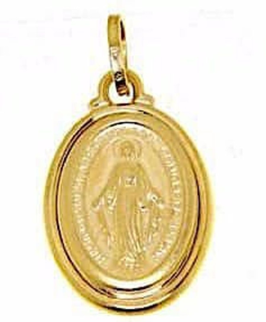 Vaticanum Gioielli in Oro Madonna Miracolosa Regina Sine Labe Originali Concepta O.P.N. Medaglia Sacra Pendente Ovale Gr 1,7 Oro Giallo 18Kt Lastra Stampata A Rilievo Uni Donna Uomo Italian Rosaries & Made In Italy Jewelry