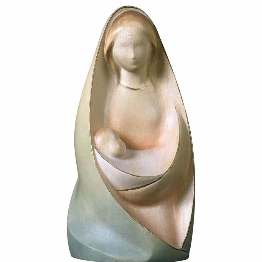 ULPE Sculture Sacre in legno Val Gardena Madonna Della Gioia Seduta Cm 15 (5,9 Inch) Statua In Stile Moderno Dipinta Ad Acquarello In Legno Val Gardena Chain Necklaces