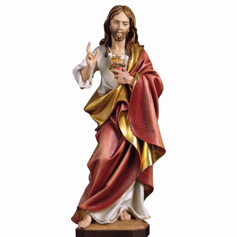 ULPE Sculture Sacre in legno Val Gardena Sacro Cuore Di Gesu Cm 30 (11,8 Inch) Statua Dipinta Ad Olio In Legno Val Gardena Religious & Catholic Medals