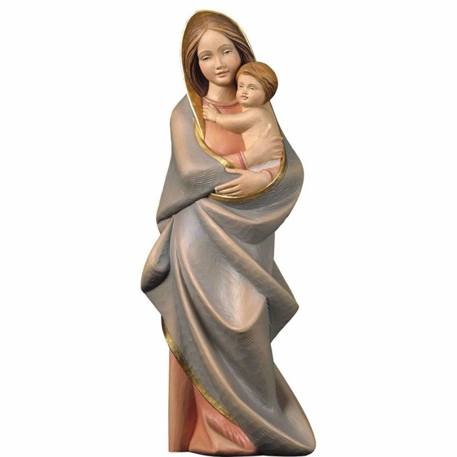 ULPE Sculture Sacre in legno Val Gardena Madonna Con Bambino Cm 16 (6,3 Inch) Statua In Stile Moderno Dipinta Ad Olio In Legno Val Gardena Religious & Catholic Necklaces