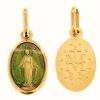 Vaticanum Gioielli in Oro Madonna Miracolosa Medaglia Sacra Pendente Ovale Conio Gr 1,5 Oro Giallo 18Kt Con Smalto Verde Da Donna Baptism