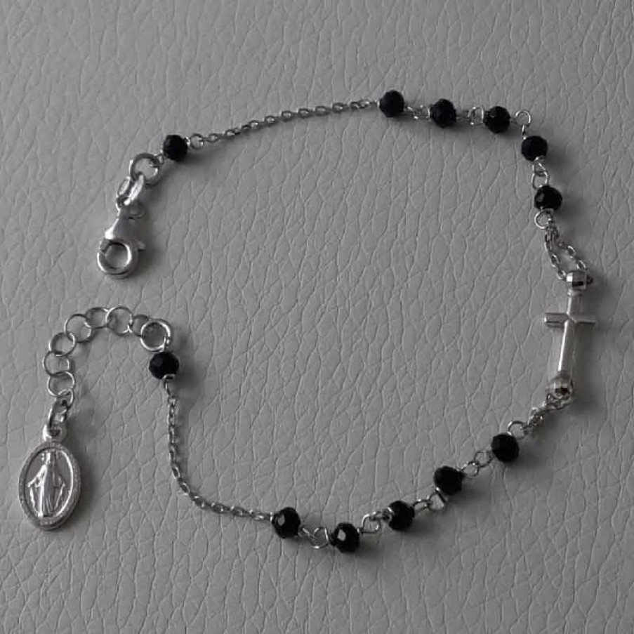 Vaticanum Gioielli in Argento Bracciale Rosario Argento 925 Pietre Madonna Miracolosa Croce Gr.3,10 Uni Donna Uomo First Communion