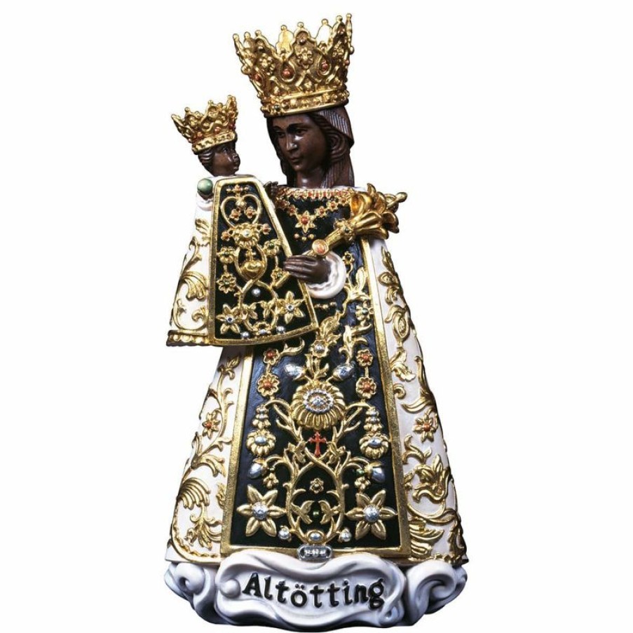 ULPE Sculture Sacre in legno Val Gardena Madonna Nera Di Altotting Cm 12 (4,7 Inch) Statua Dipinta Ad Olio In Legno Val Gardena Religious & Catholic Necklaces