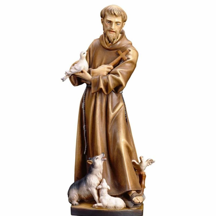 ULPE Sculture Sacre in legno Val Gardena Statua San Francesco D´Assisi Con Animali Cm 110 (43,3 Inch) Dipinta Ad Olio In Legno Val Gardena Cross Pendant