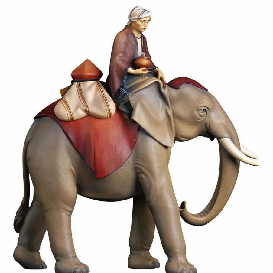 ULPE Wood Art Catalogo Gruppo Elefante Con Sella Gioielli 3 Pezzi Cm 10 (3,9 Inch) Presepe Cometa Dipinto A Mano Statue Artigianali In Legno Val Gardena Stile Arabo Tradizionale Wall Crucifixes