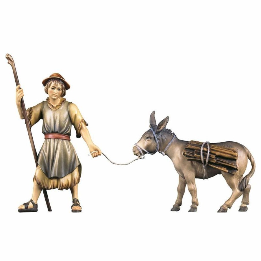 ULPE Wood Art Catalogo Pastore Che Tira Con Asino E Legna 2 Pezzi Cm 12 (4,7 Inch) Presepe Ulrich Dipinto A Mano Statue Artigianali In Legno Val Gardena Stile Barocco Wall Crucifixes