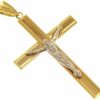 Vaticanum Gioielli in Oro Croce Dritta Concava Con Corpo Di Cristo Ciondolo Pendente Gr 1,95 Bicolore Oro Giallo Bianco 18Kt A Canna Vuota Uni Donna Uomo First Communion