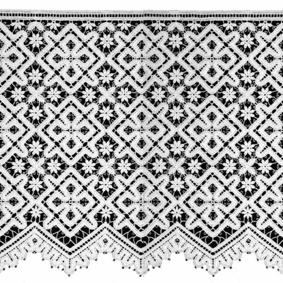 Tessuti al metro per Paramenti Pizzo Macrame Croce Rombo H. Cm 30 (12 Inch) Viscosa Poliestere Bianco Ricamo Merletto Bordo Bordura Per Paramenti Ecclesiastical Fabrics And Passementerie