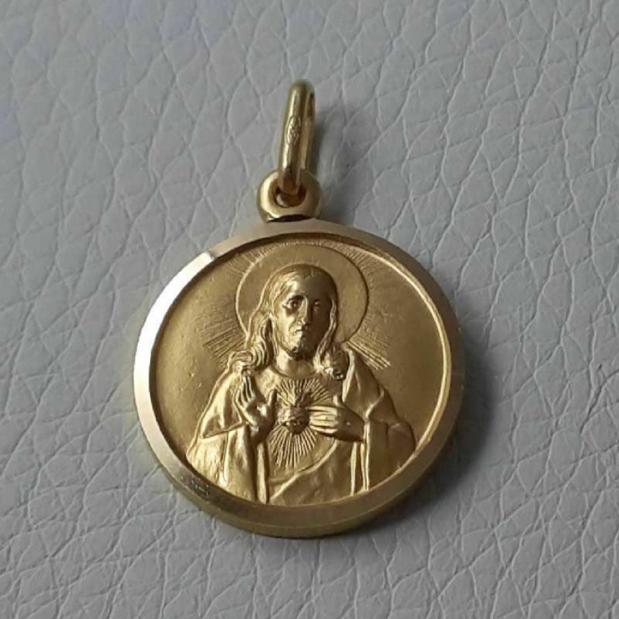 Vaticanum Gioielli in Oro Sacro Cuore Di Gesu E Madonna Del Carmine Medaglia Sacra Scapolare Pendente Tonda Conio Gr 3,5 Oro Giallo 18Kt Con Bordo Liscio Uni Donna Uomo Confirmation