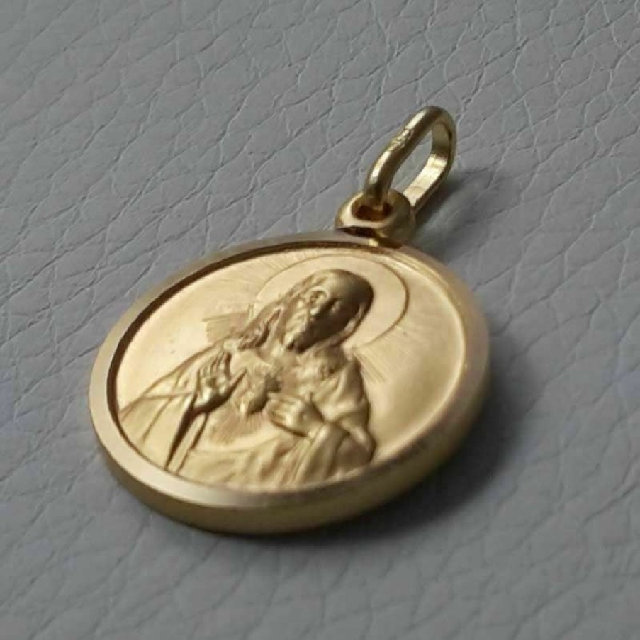 Vaticanum Gioielli in Oro Sacro Cuore Di Gesu E Madonna Del Carmine Medaglia Sacra Scapolare Pendente Tonda Conio Gr 3,5 Oro Giallo 18Kt Con Bordo Liscio Uni Donna Uomo Confirmation