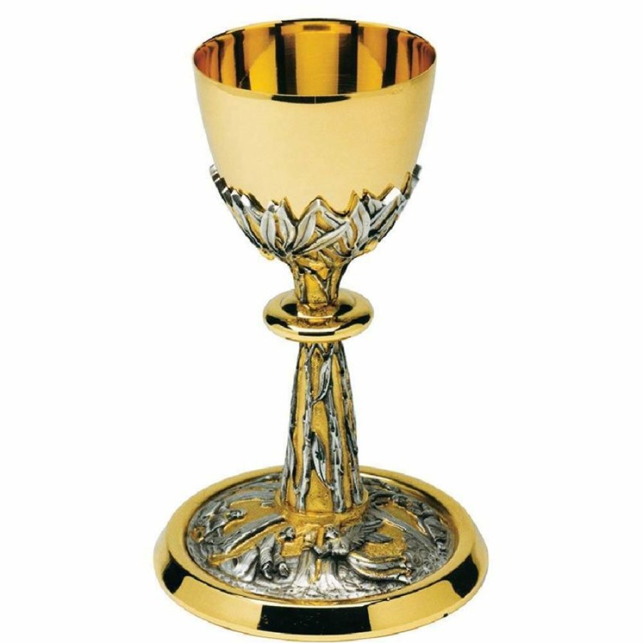 SEA Oggetti Liturgici in Oro e Argento Calice Liturgico H. Cm 20 (7,9 Inch) Ulivi E Orto Dei Getsemani In Ottone Bicolore Da Altare Messa Sacred Altar Vessels