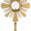 MAS Arredi sacri in Oro e Argento Ostensorio Teca Grande Con Lunetta Ostia Magna Cm 12,5 (4,9 In) Cm 76X41 (29,9X16,1 Inch) Liscio Satinato Angelo Raggiera Ottone Santissimo Sacramento Church Furniture